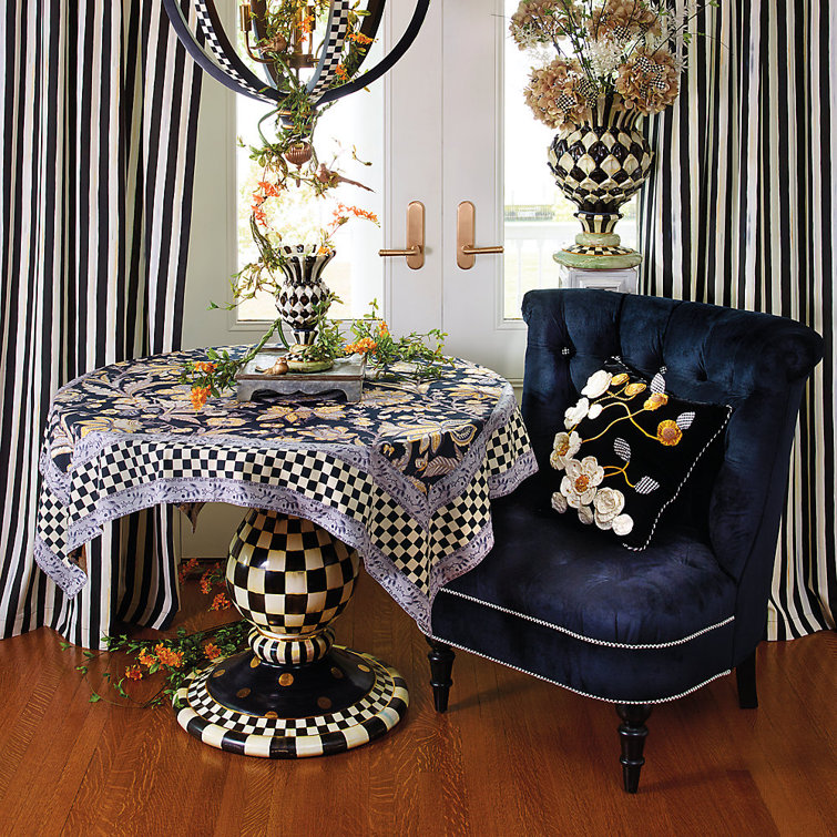 Handcrafted Black and White Ceramic Pedestal Table Base with Goldleaf