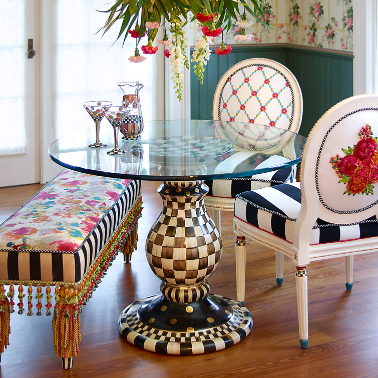 Handcrafted Black and White Ceramic Pedestal Table Base with Goldleaf
