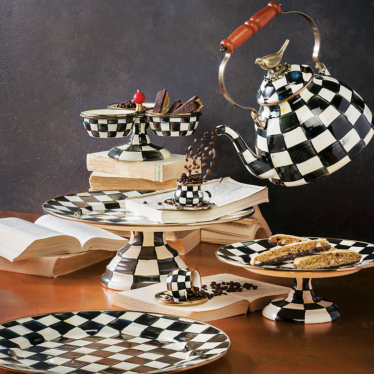 Enchanted Tiered Round Multi-Color Ceramic Platter with Metallic Band