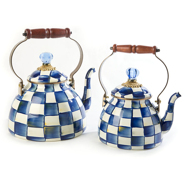 Royal Check Blue and White Enamel Extra Small Kettle