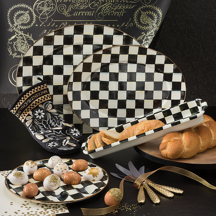 Medium Black and White Checkered Ceramic Oval Platter