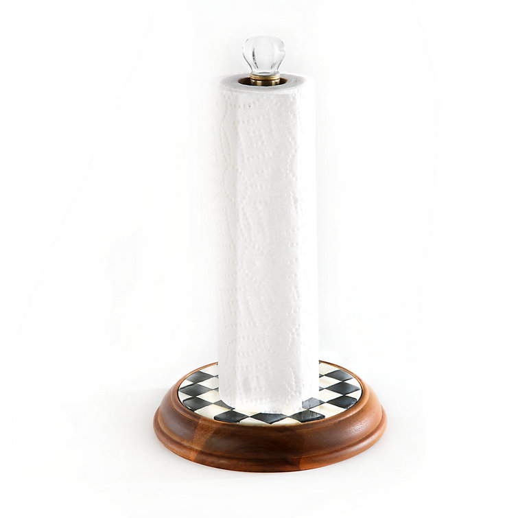 Courtly Check Enamel and Acacia Wood Freestanding Paper Towel Holder