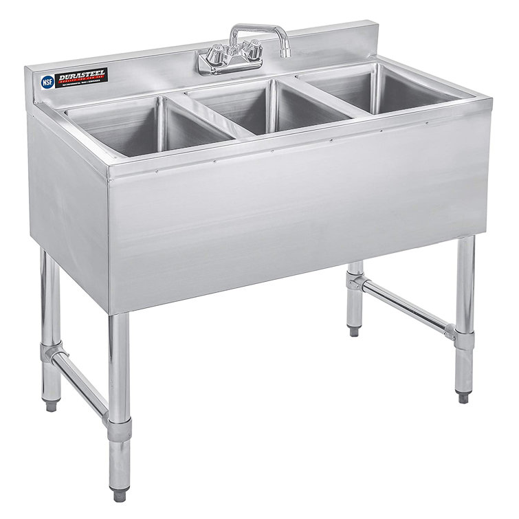 Stainless Steel Triple Bowl Commercial Bar Sink with Chrome Faucet