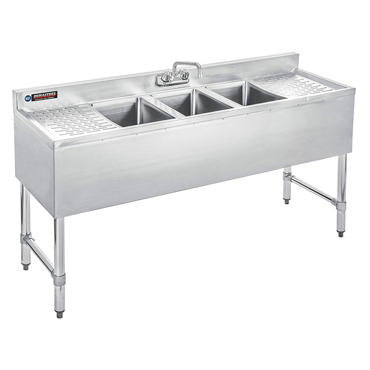 Stainless Steel Triple Basin Commercial Sink with Double Drainboards