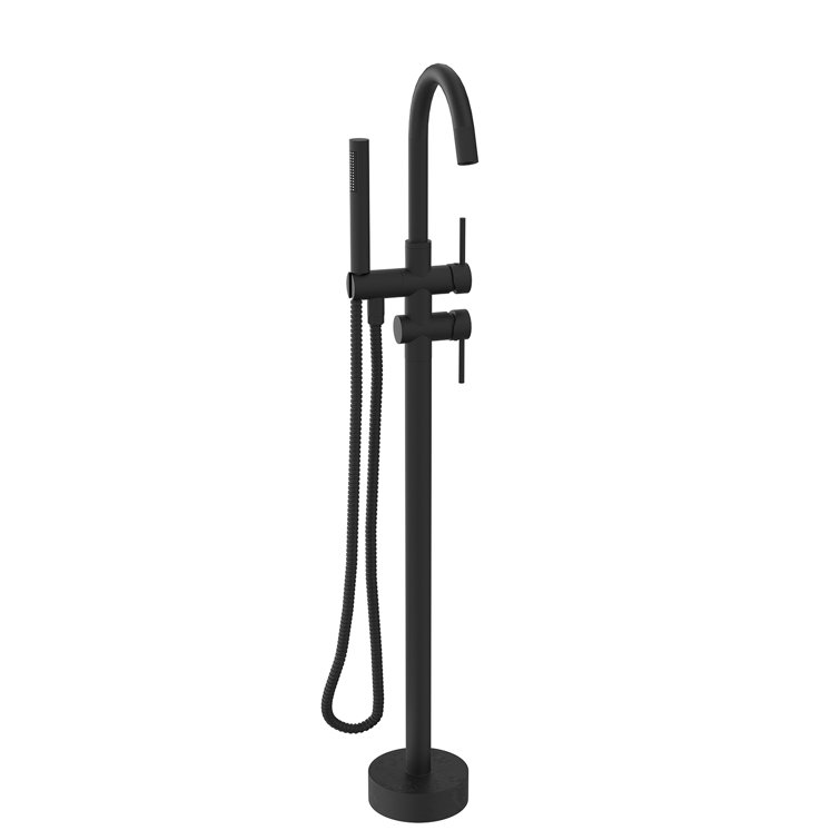 Matte Black Stainless Steel Freestanding Tub Filler with Hand Shower