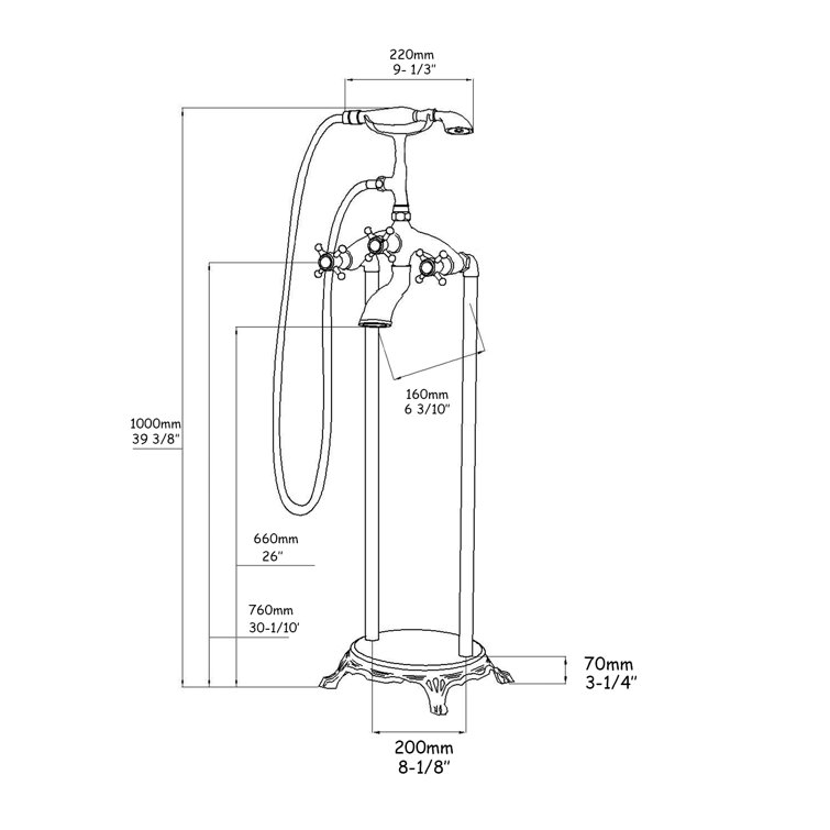 Matte Black Freestanding Clawfoot Tub Faucet with Handheld Shower
