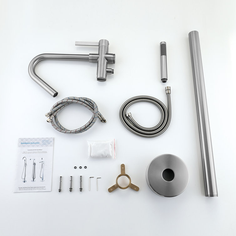 Brushed Nickel Freestanding Tub Filler with Hand Shower