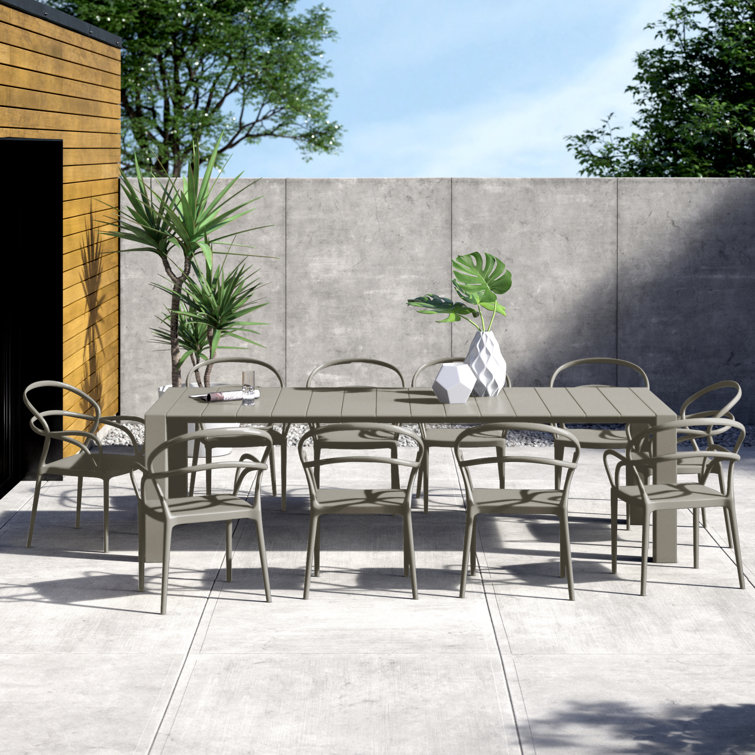 Mila Taupe Extendable 10-Person Outdoor Dining Set with Stackable Chairs