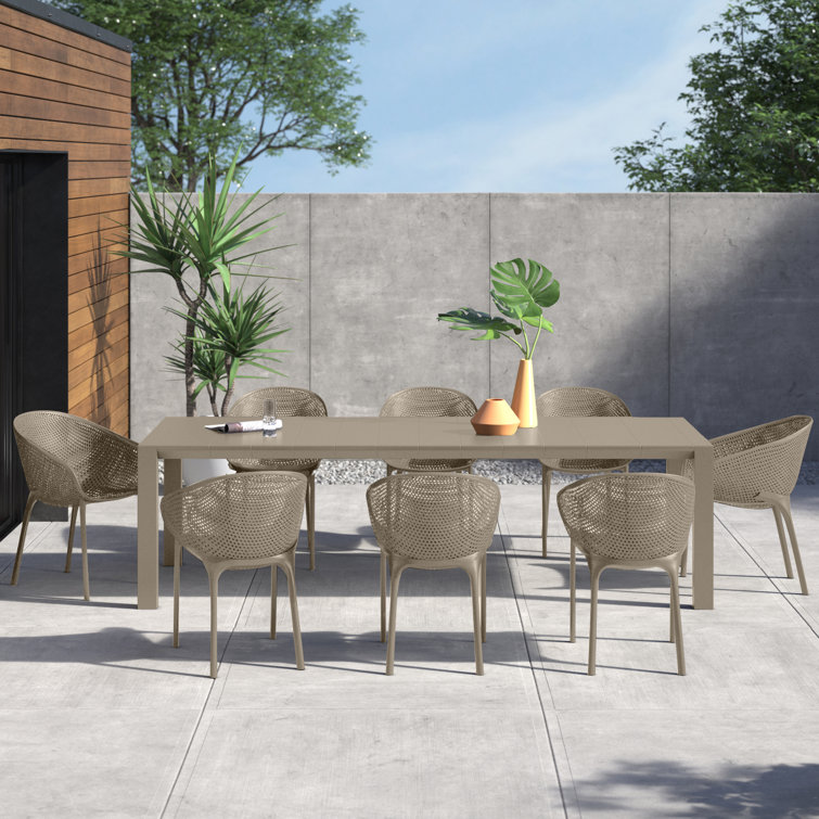 Black Polypropylene 8-Person Outdoor Dining Set with Extendable Table