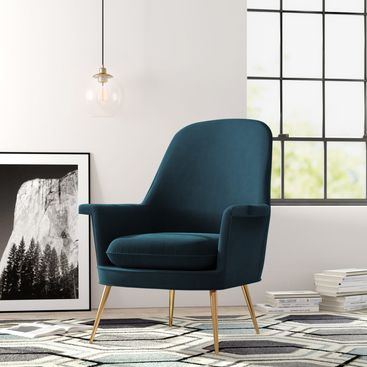Navy Velvet Arm Chair with Gold Legs