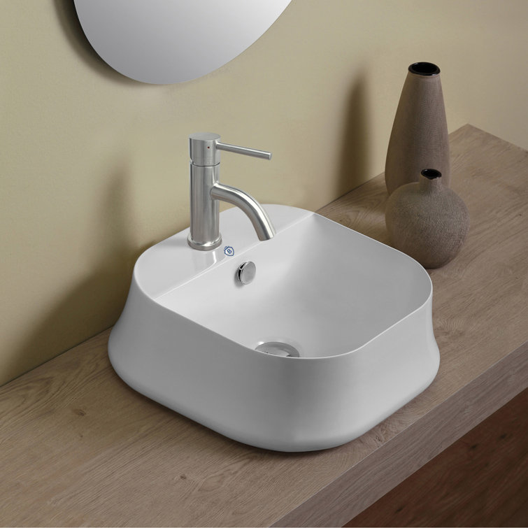 Britannia White Ceramic Square Above Mount Basin with Single Faucet Hole