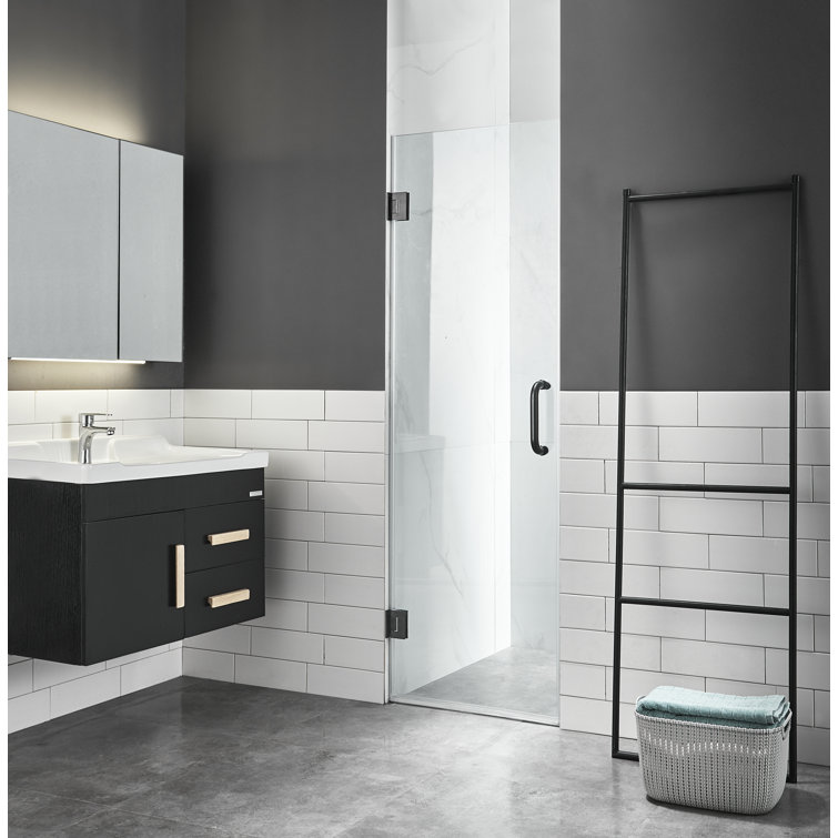 Matte Black Frameless Hinged Shower Door with Handle