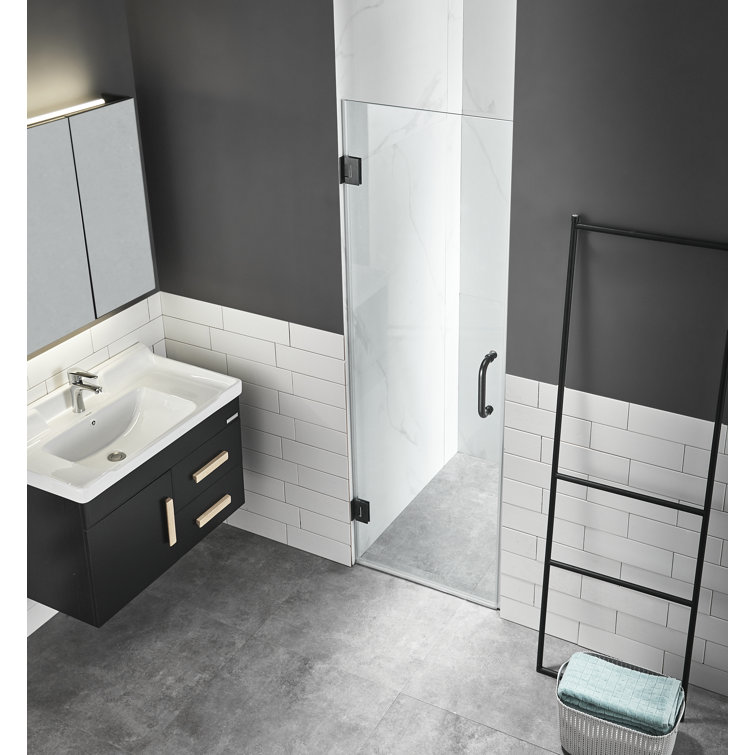 Matte Black Frameless Hinged Shower Door with Handle