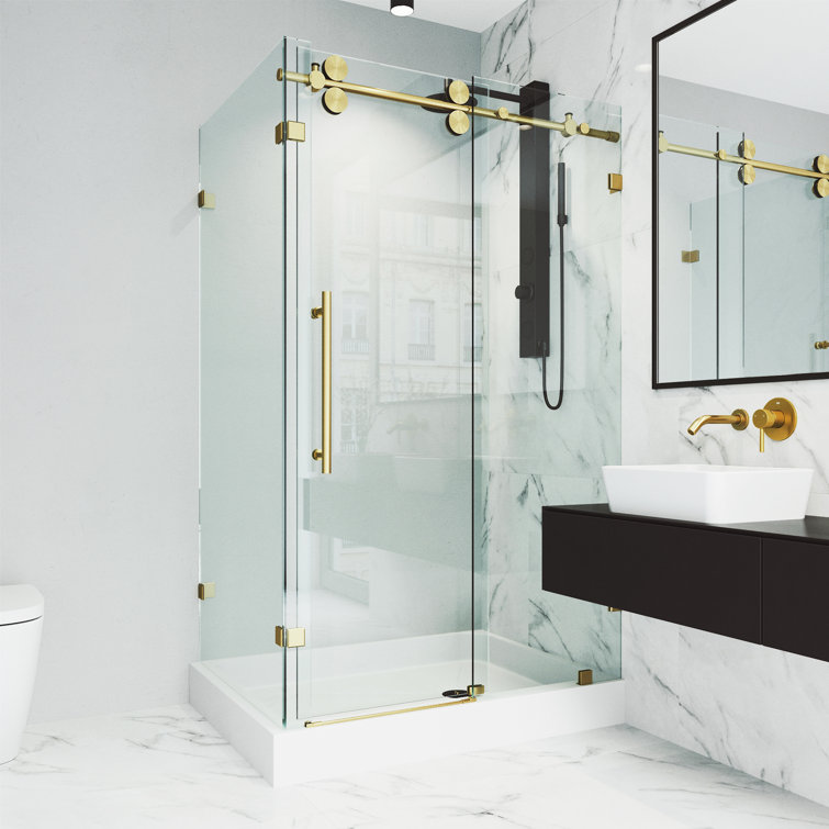 Winslow 36'' x 48'' Frameless Sliding Shower Enclosure in Matte Brushed Gold