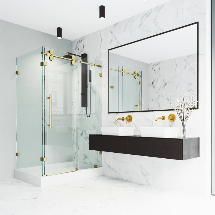 Winslow 36'' x 48'' Frameless Sliding Shower Enclosure in Matte Brushed Gold