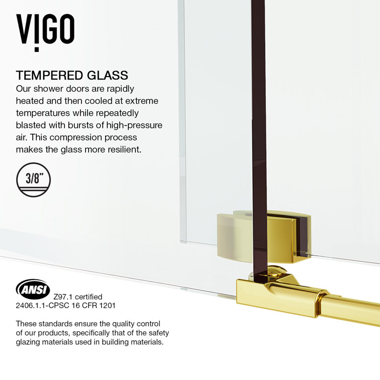 Winslow 48" Matte Brushed Gold Frameless Sliding Shower Enclosure with Clear Glass