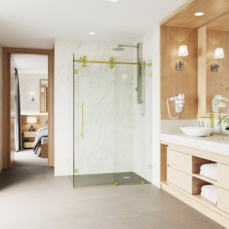 Winslow 46" W x 34" D x 74" H Sliding Frameless Shower Enclosure with 3/8Clear Glass