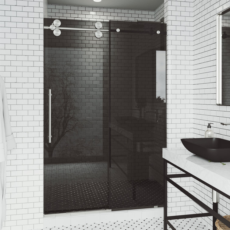 Elan 56-60" Frameless Sliding Shower Door with Black Tinted Glass