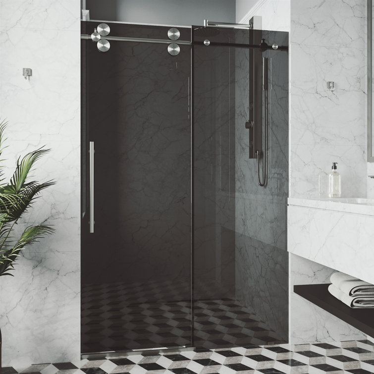 Elan 56-60" Frameless Sliding Shower Door with Black Tinted Glass