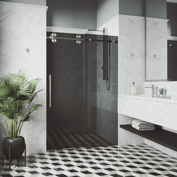 Elan 56-60" Frameless Sliding Shower Door with Black Tinted Glass