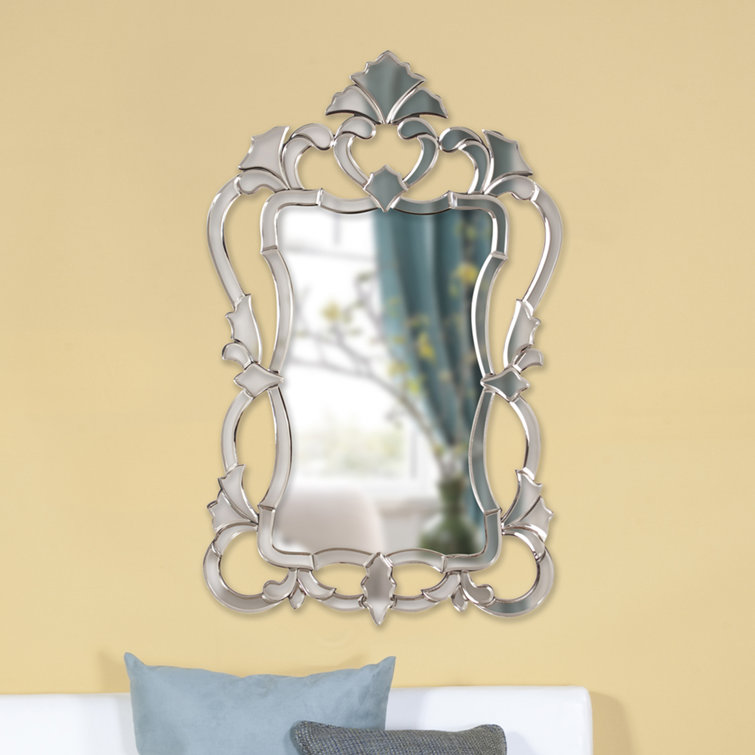 Contessa French Country Wood Crowned Top Mirror with Silver Embellishments