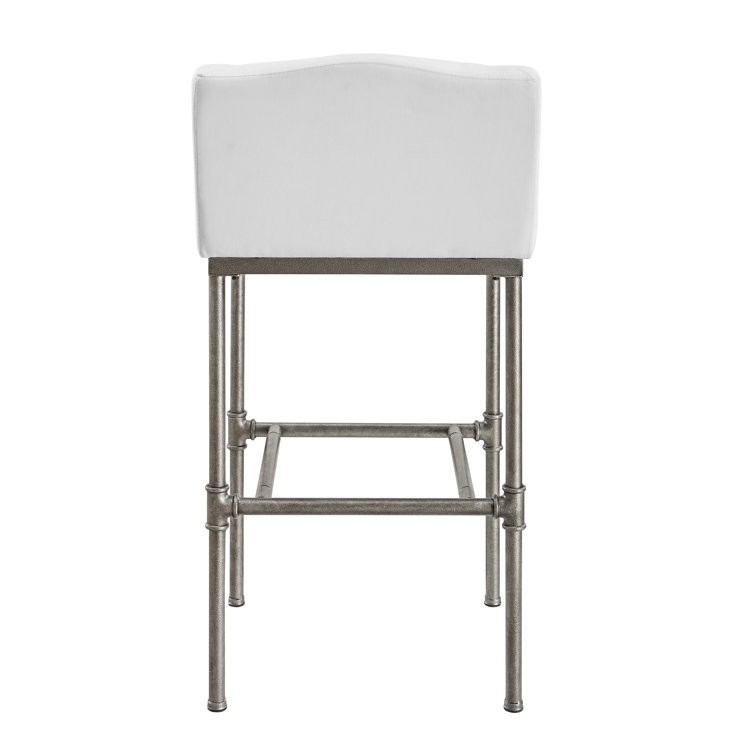 Dillon 27.75" Swivel Metal Bar Stool in Textured Silver and White
