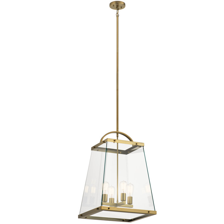 Pewter Glass and Brass 4-Light Geometric Chandelier