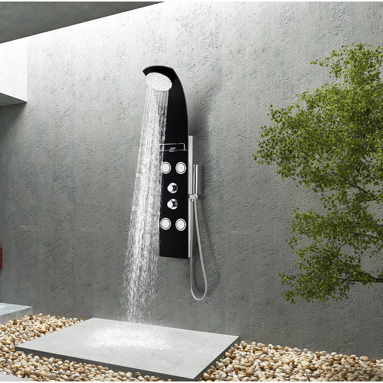 Colossal 56'' Black Tempered Glass Shower Panel with Adjustable Jets