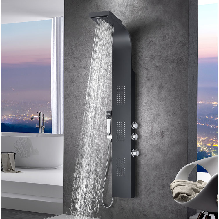 Black Aluminum 66'' Shower Panel with Rain Shower Head