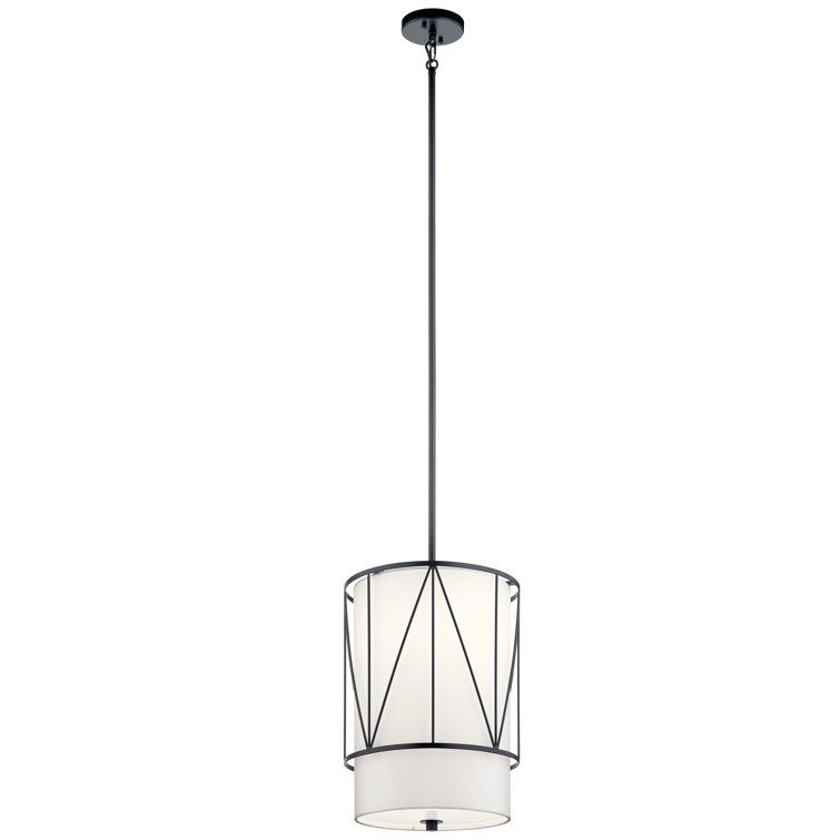 Birkleigh 12" Black Transitional Drum Pendant with Satin Etched Glass