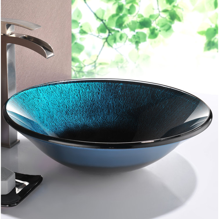 Marine Crest Blue and Black Glass Vessel Sink