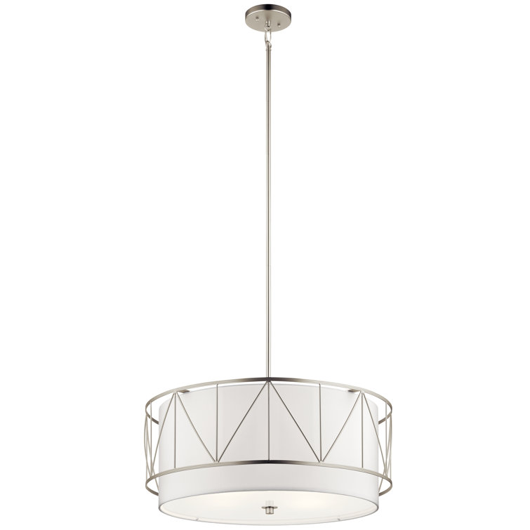 Birkleigh 24" Satin Nickel Drum Pendant with White Glass Shade