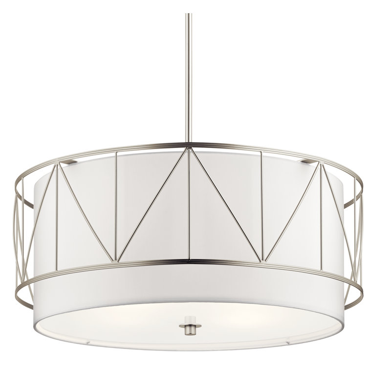 Birkleigh 24" Satin Nickel Drum Pendant with White Glass Shade