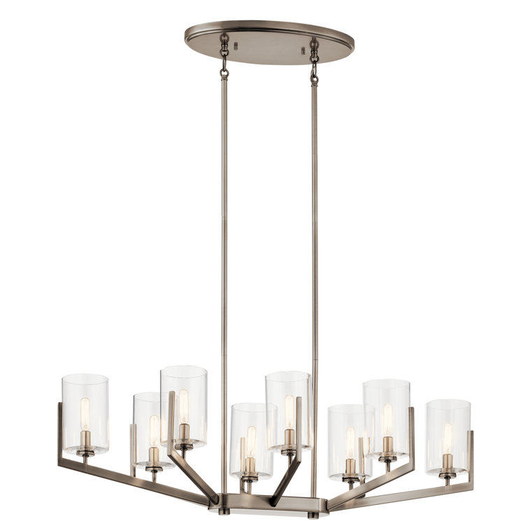 Classic Pewter 8-Light Oval Chandelier with Clear Glass Shades