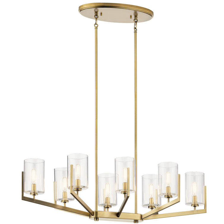 Brushed Brass 8-Light Oval Chandelier with Clear Glass Shades
