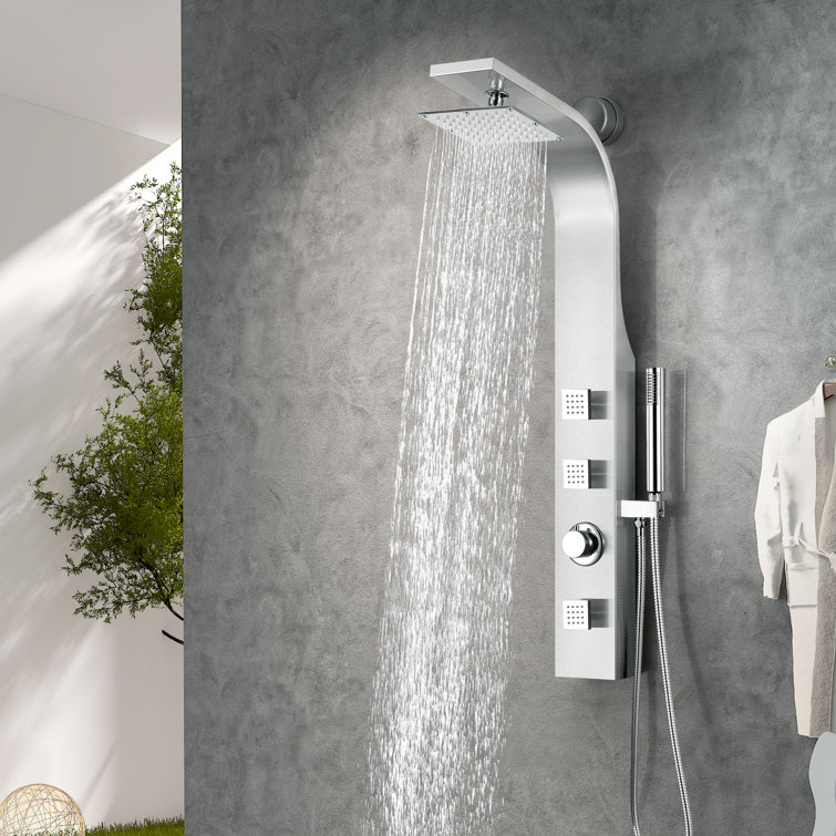 Silent 40'' Brushed Steel Full Body Shower Panel with Rain Shower
