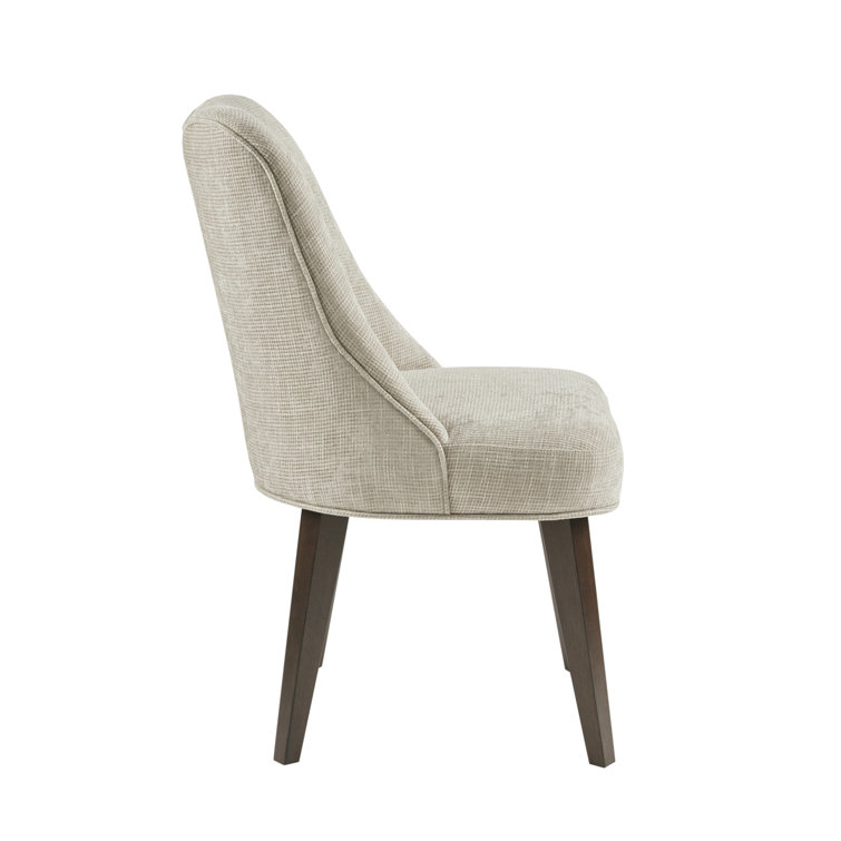 Beige Upholstered Dining Chairs with Dark Wood Legs, Set of 2