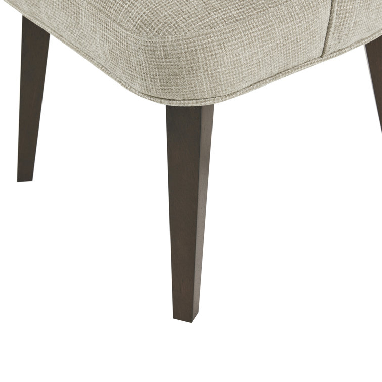Beige Upholstered Dining Chairs with Dark Wood Legs, Set of 2