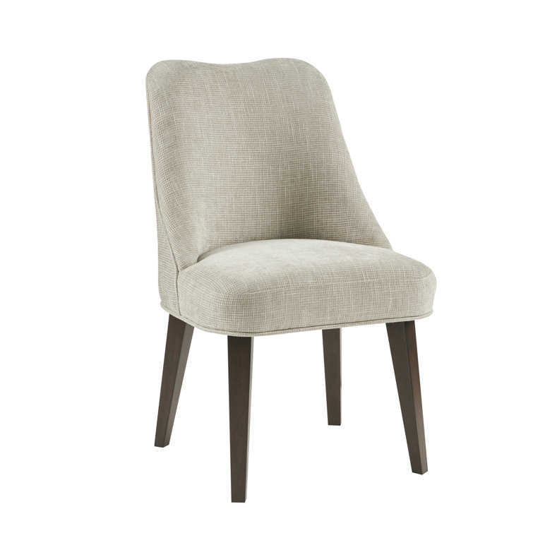 Beige Upholstered Dining Chairs with Dark Wood Legs, Set of 2