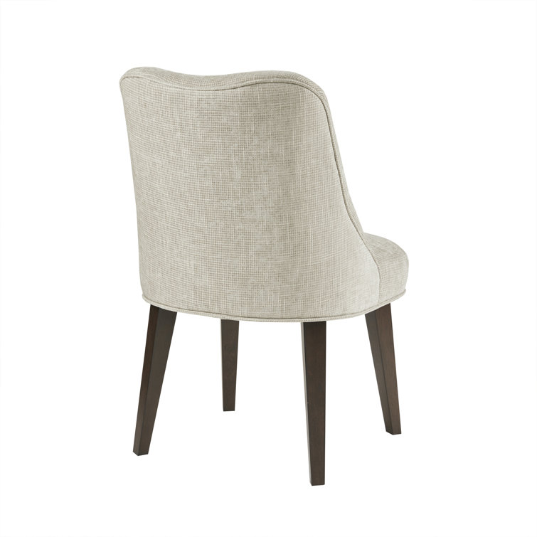 Beige Upholstered Dining Chairs with Dark Wood Legs, Set of 2