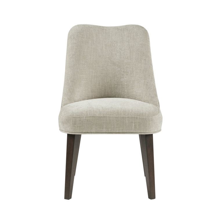 Beige Upholstered Dining Chairs with Dark Wood Legs, Set of 2