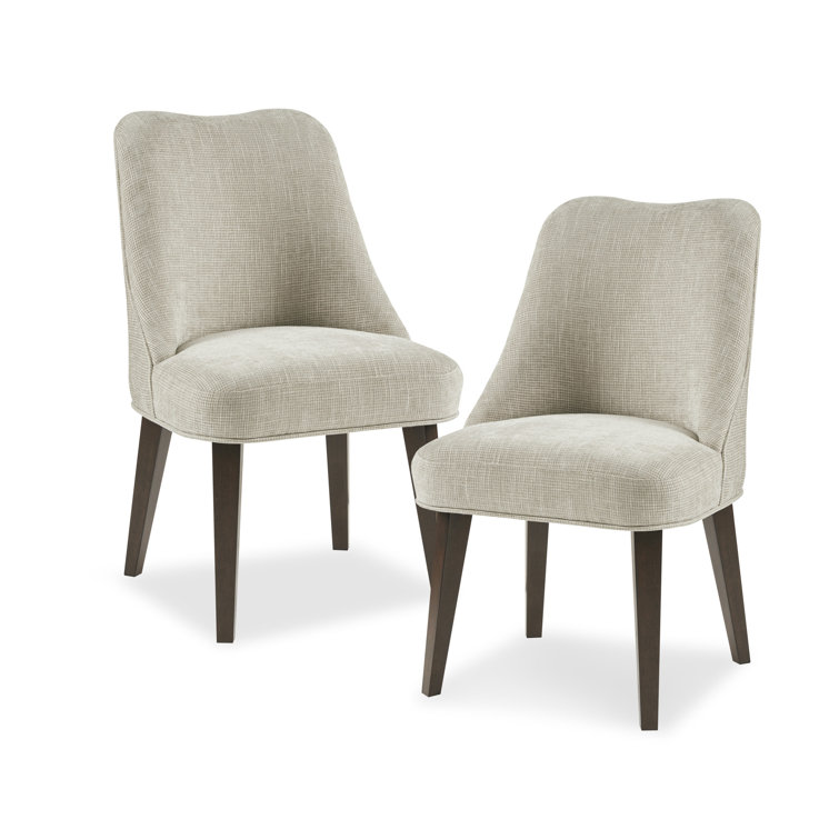 Beige Upholstered Dining Chairs with Dark Wood Legs, Set of 2