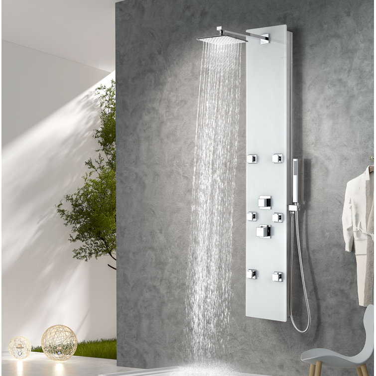Jaguar 60'' White Tempered Glass Shower Panel with Jets