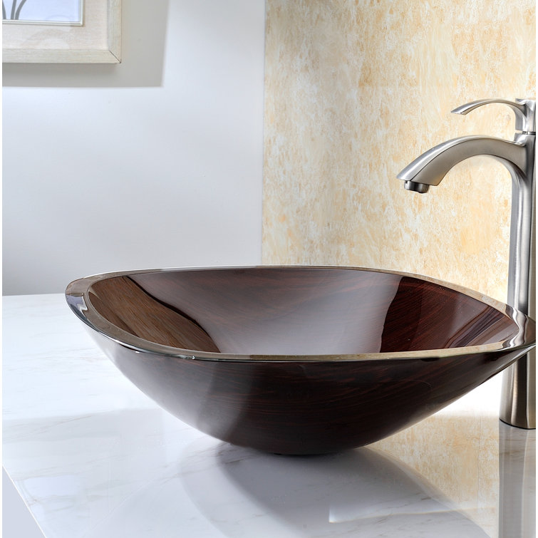 Vonu 16.1'' Rich Timber Glass Square Vessel Sink