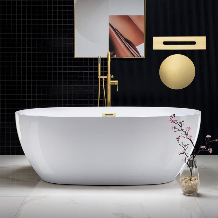 Aubrac 67" White Acrylic Freestanding Soaking Bathtub with Brushed Gold Trim