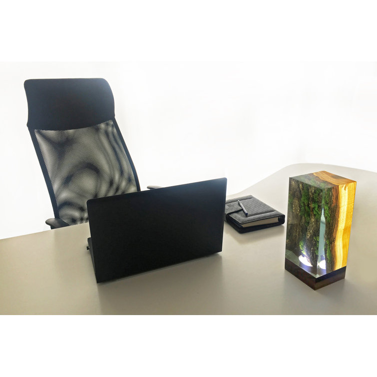Green Forest Theme Epoxy Resin and Wood Table Lamp