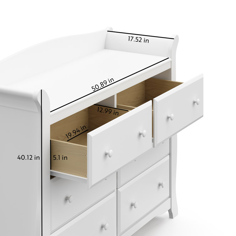 Avalon Sleek White 6-Drawer Nursery Dresser with Ball Bearing Glides