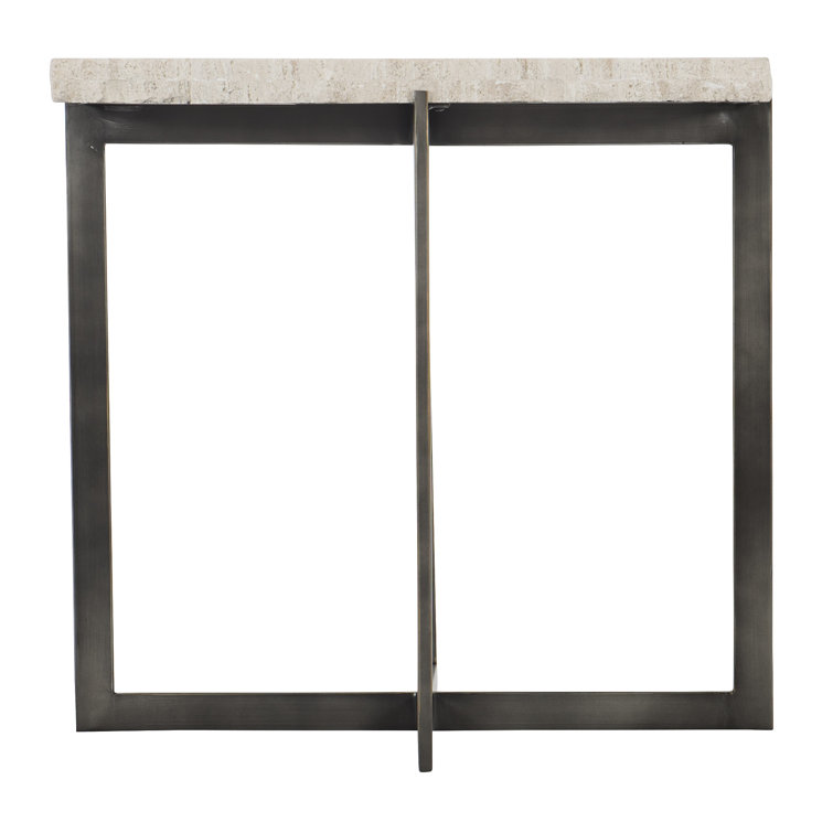 Transitional Laminated White Travertine Stone Square End Table