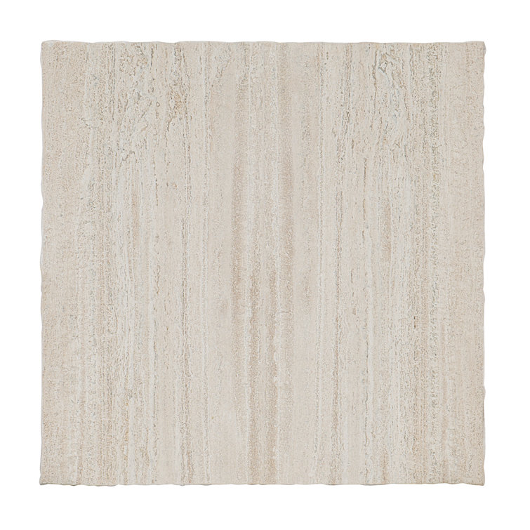 Transitional Laminated White Travertine Stone Square End Table