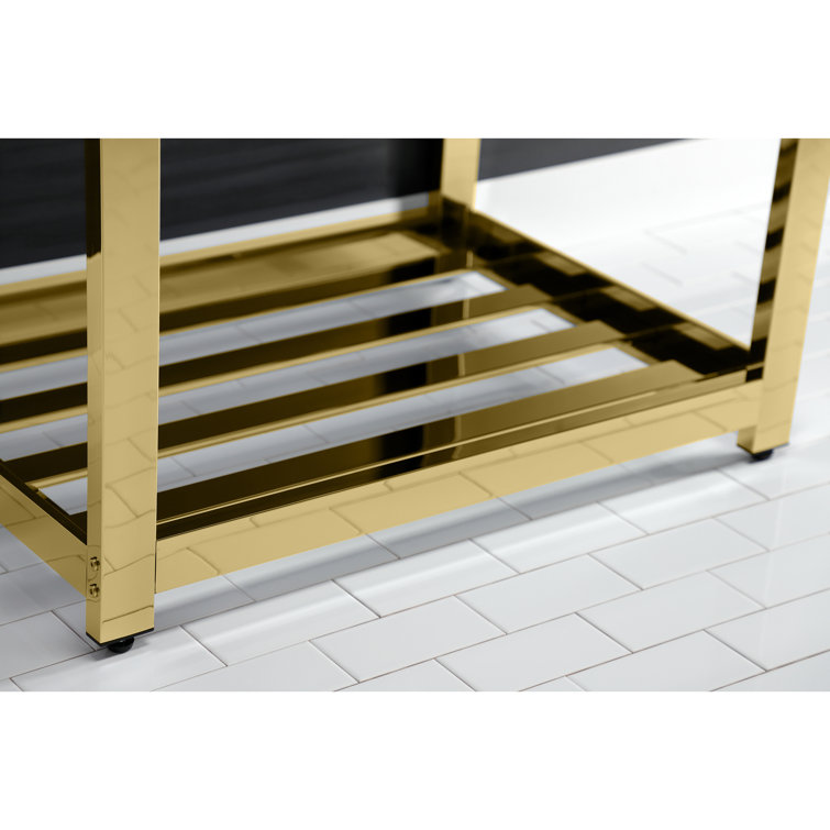 White Ceramic Console Sink with Polished Brass Base